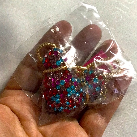 Betsey Johnson. Gold Tone Colorful Rhinestones Mickey Brooch/Necklace - Picture 8 of 10